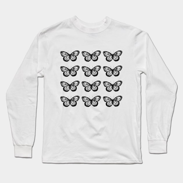 black butterfly pattern Long Sleeve T-Shirt by solfortuny